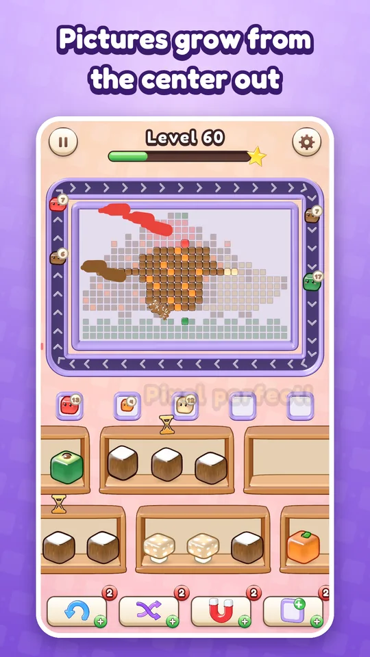 Gameplay: a hedgehog picture growing from the center