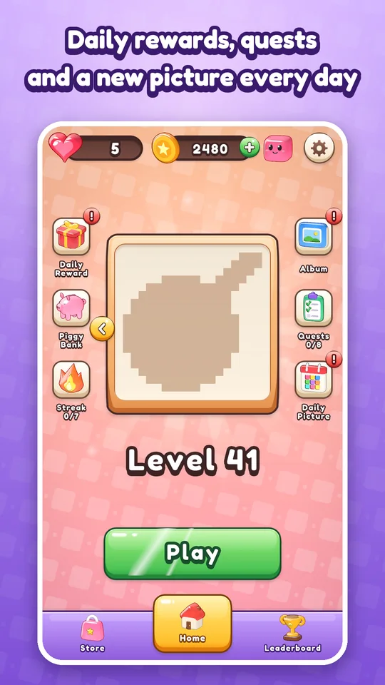 Main menu with daily rewards and quests